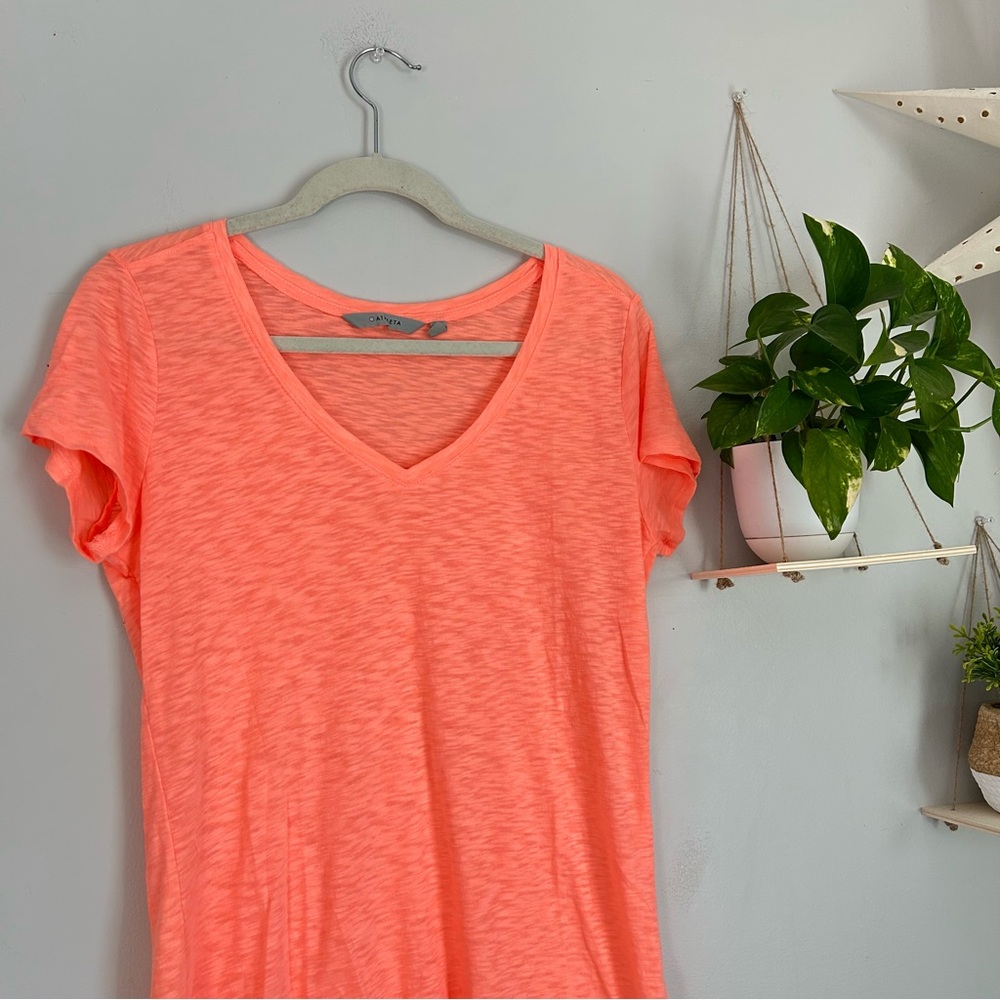 🩷ATHLETA CORAL ORANGE SHORT SLEEVE V NECK SHEER TOP SHIRT SIZE MEDIUM TRENDING - Picture 4 of 8